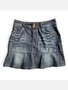 Y2K Denim Ruffle Hem Mini Skirt Blue Size 10 Mean Girls Style